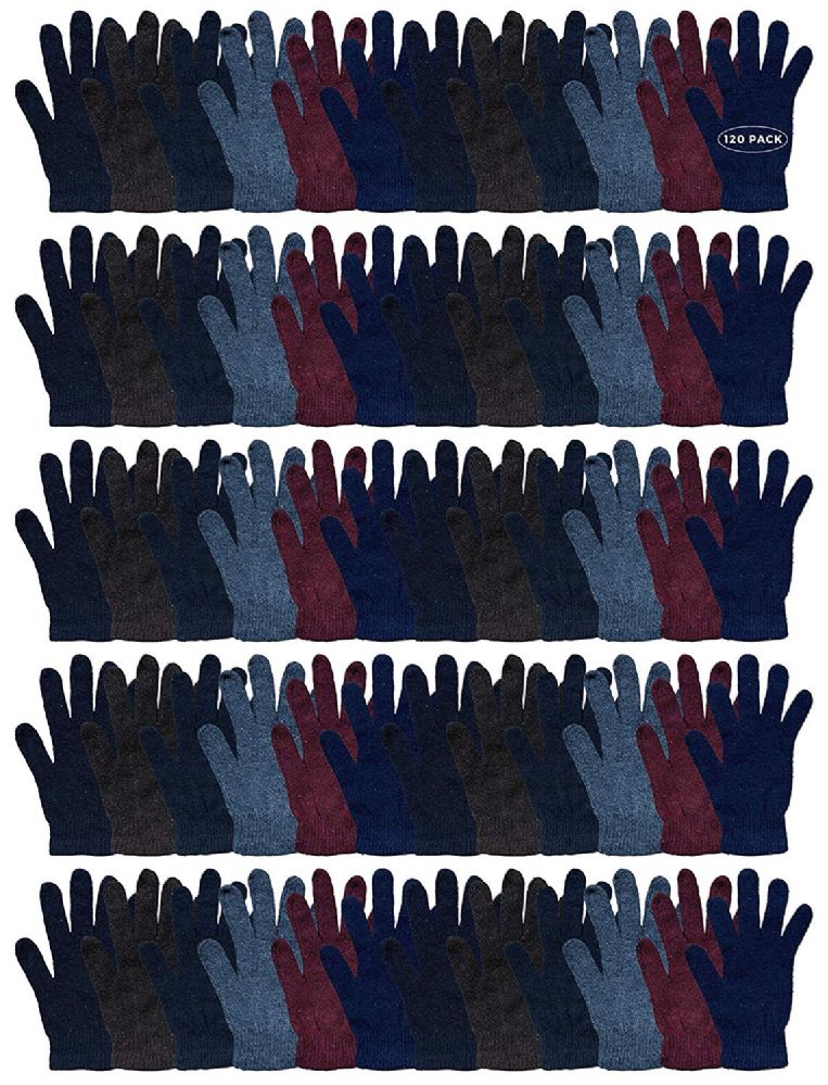 120 Wholesale Yacht & Smith Men's Winter Gloves, Magic Stretch Gloves In Assorted Solid Colors