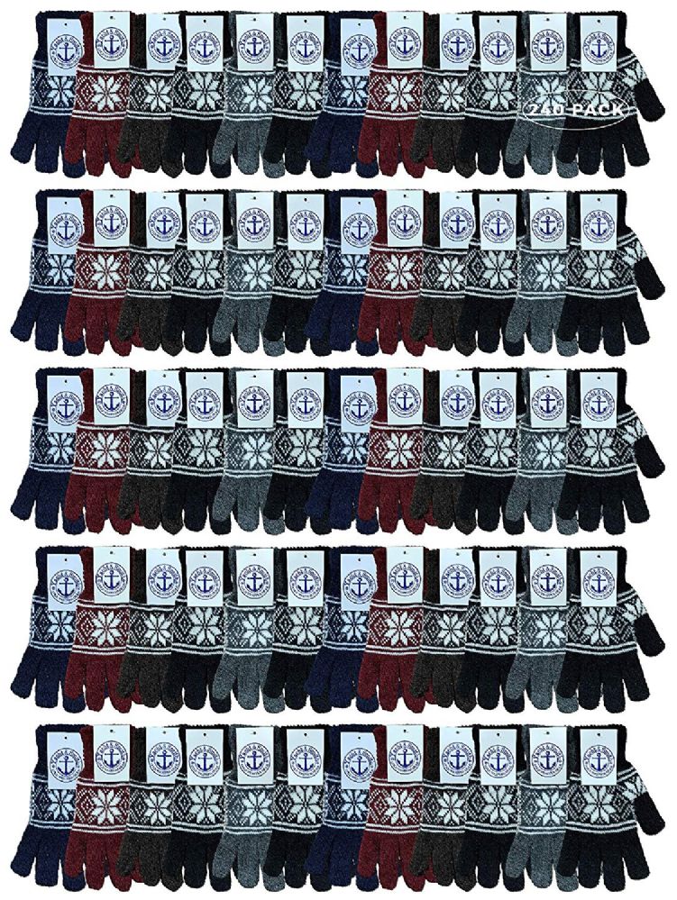 240 of Yacht And Smith Men's Winter Gloves In Assorted Snowflake Print