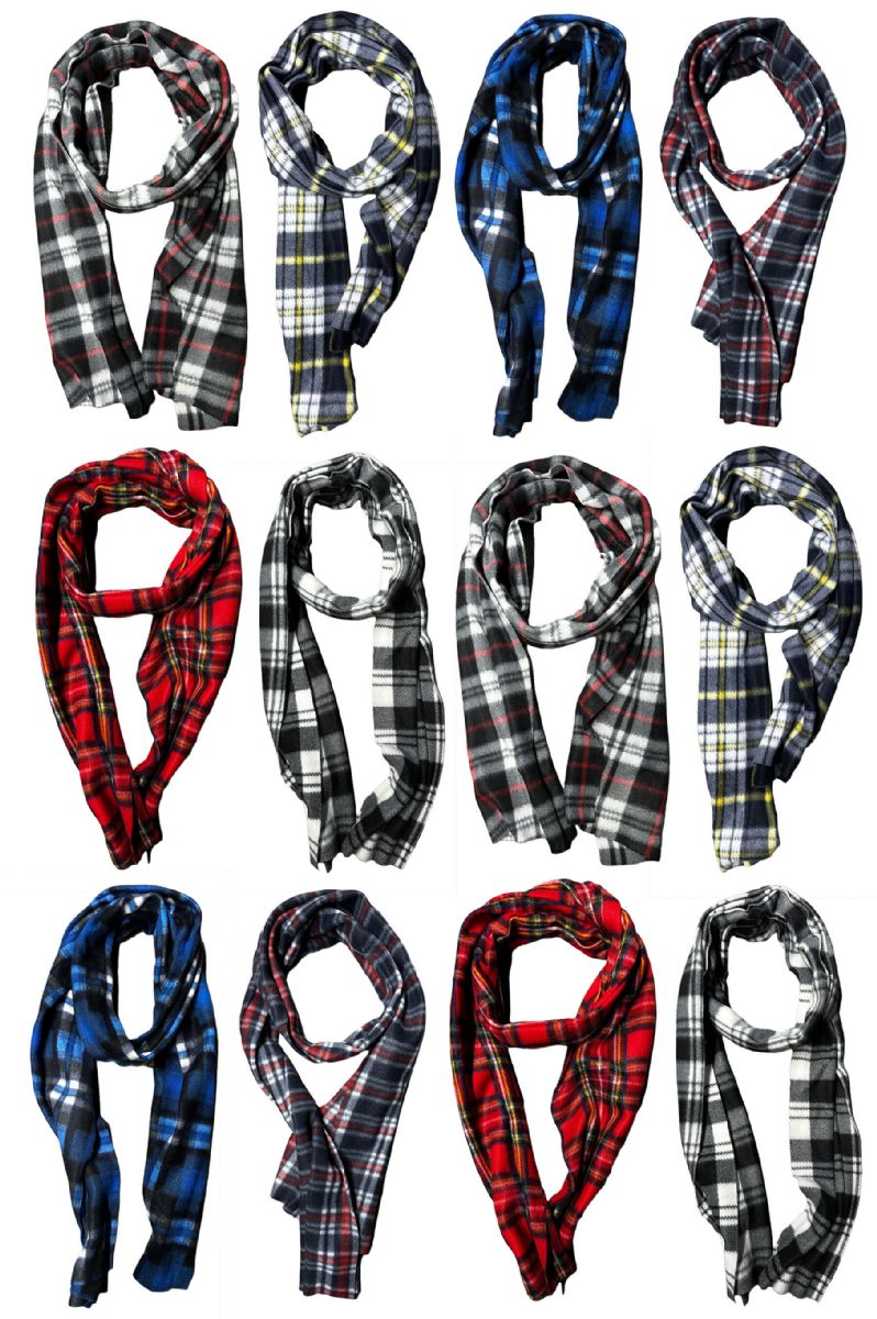 72 Pieces of Yacht & Smith Assorted Plaid Fleece Scarfs - 60"x12" Inches