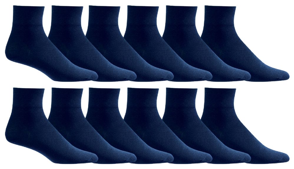 24 Pairs Men's Loose Fit NoN-Binding Soft Cotton Diabetic Quarter Ankle Socks,size 10-13 Navy - Men's Diabetic Socks