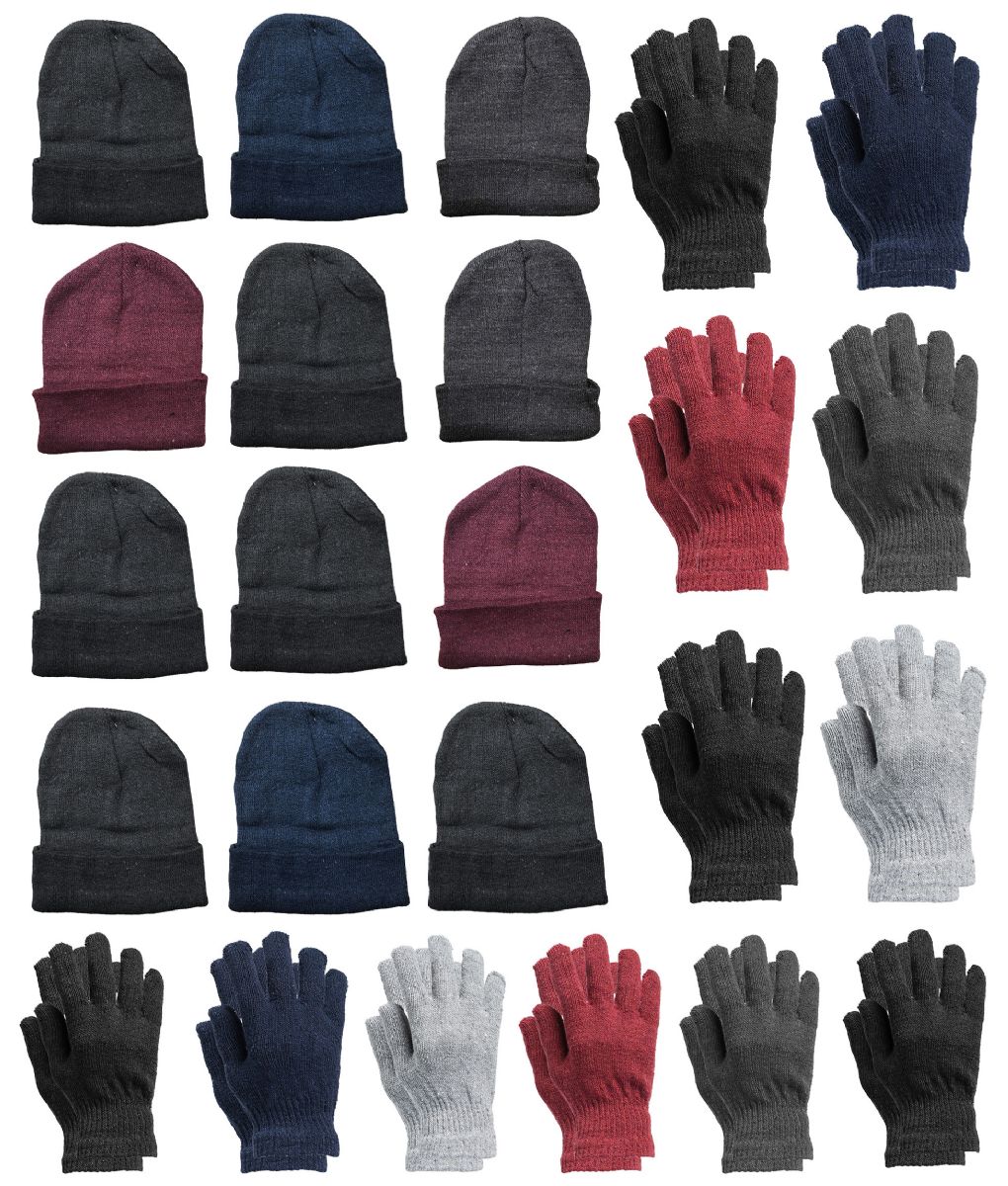 12 Pieces of Yacht & Smith Unisex Assorted Colored Winter Hat & Glove Set