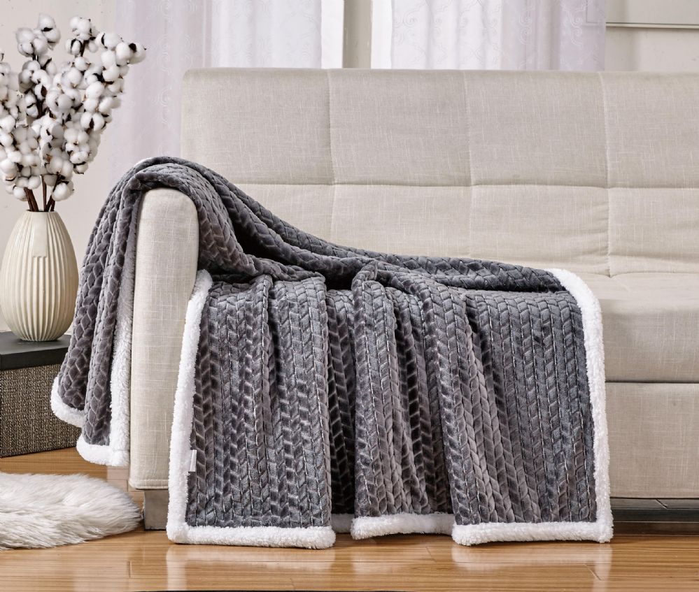 12 Pieces of Braided 50 X 60 Sherpa Throw In Grey