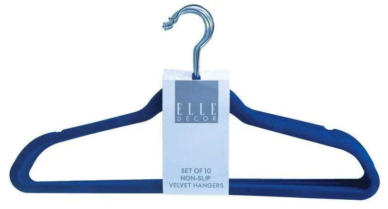 12 Wholesale Set Of Ten Non Slip Velvet Hangers Navy - at