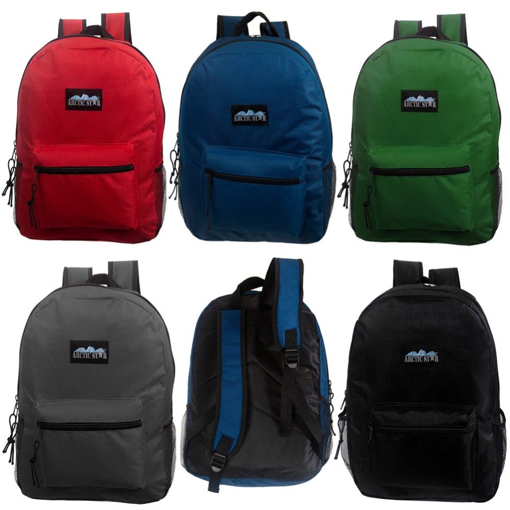 24 Wholesale 17" Classic Backpacks In 5 Solid Colors
