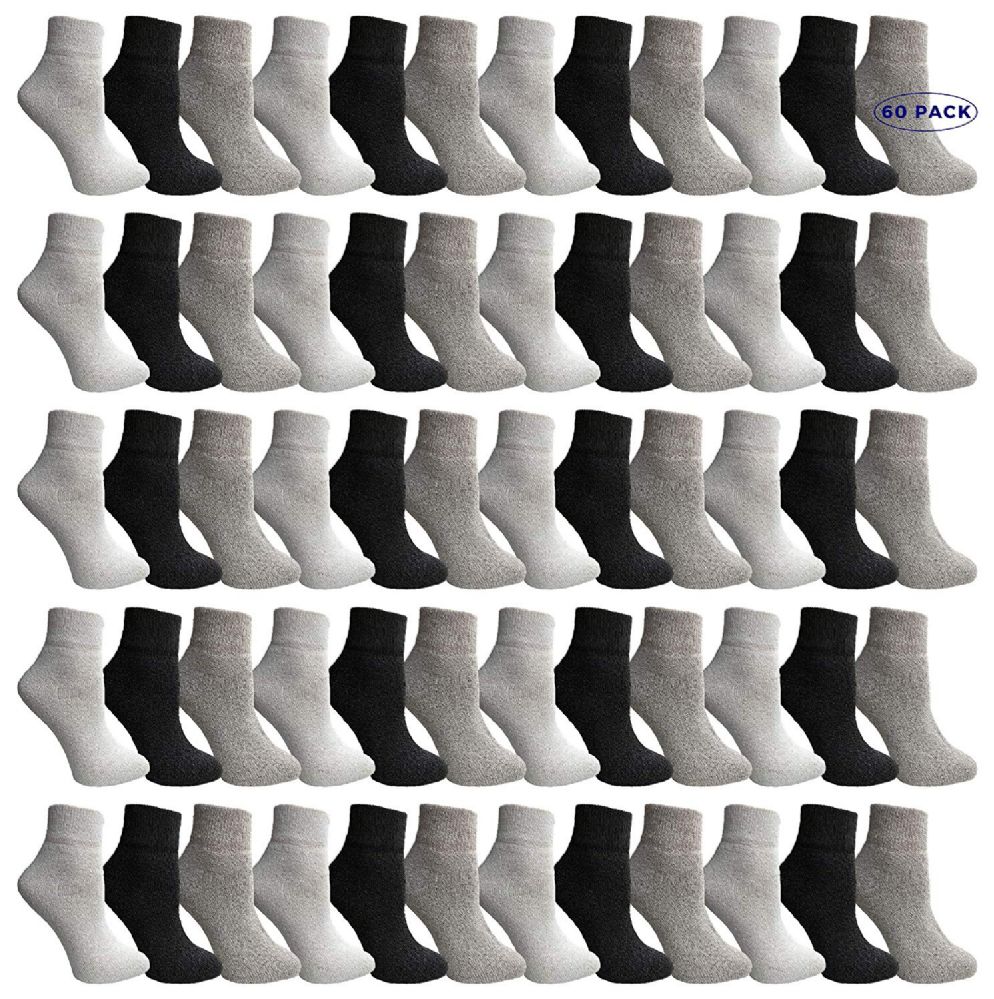 60 Wholesale Yacht & Smith Women's Cotton Assorted Color Quarter Ankle Sports Socks, Size 9-11
