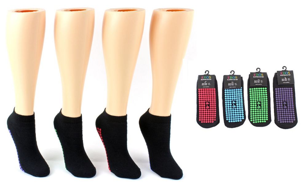 24 Wholesale Boy's & Girl's Trampoline NoN-Skid Grip Socks - Assorted Colors - Sizes 4-6