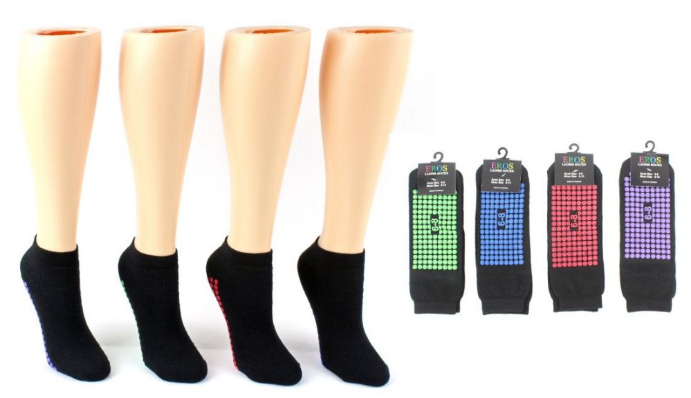 24 Wholesale Boy's & Girl's Trampoline NoN-Skid Grip Socks - Assorted Colors - Sizes 6-8