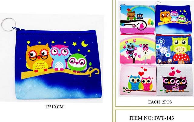 96 Pieces of Coin Purse With Zipper Assorted Owl Design