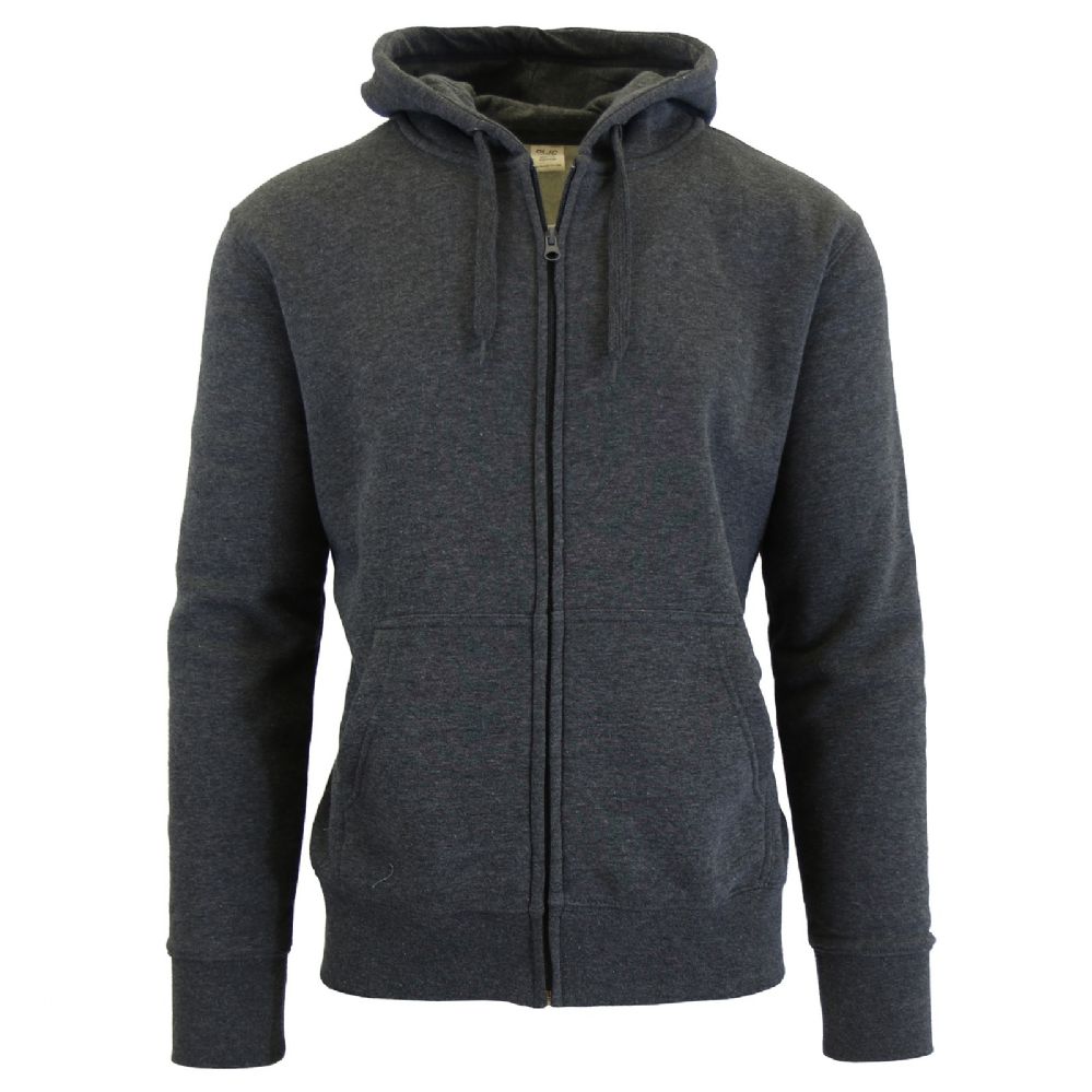 24 Wholesale Men's Fleece Lined Zip Hoodie Solid Gray