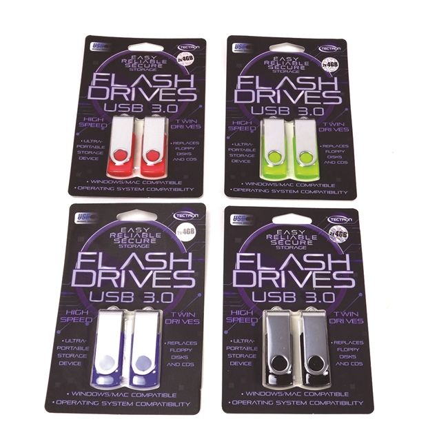 24 Pieces of Two Piece 4gb Swivel Usb Dual Pack In Clamshell