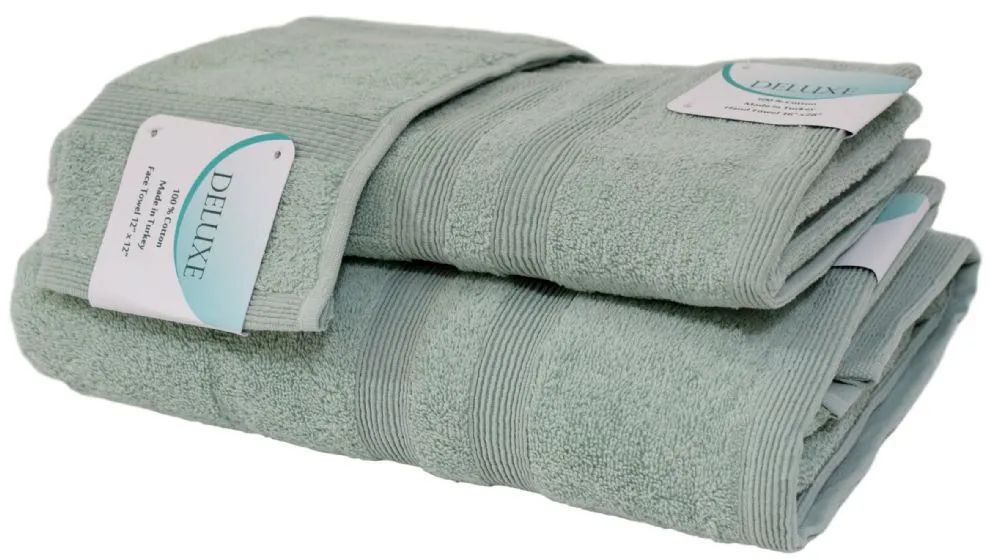 12 Pieces of Rain Green Cotton 3 Piece Towel Set