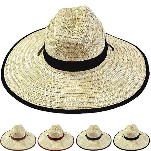24 Pieces Natural Palm Straw Assorted Border Brim Man Summer Hat - Sun Hats