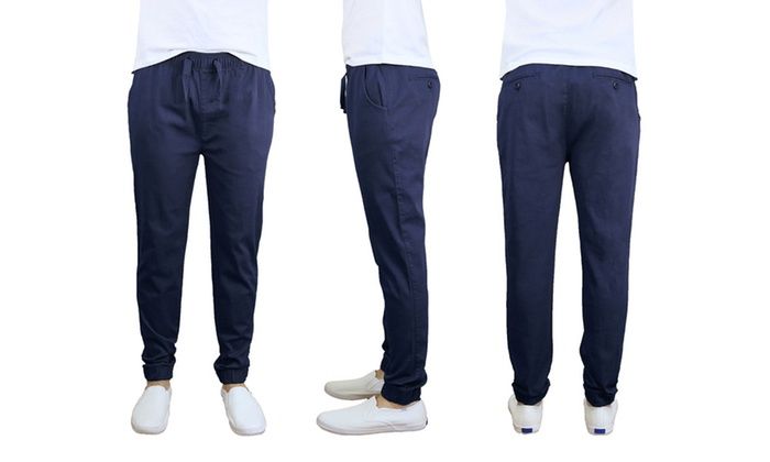 24 Pieces of Men's Cotton Stretch Twill Joggers In Navy