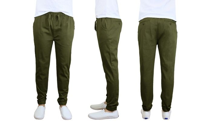 24 Pieces of Men's Cotton Stretch Twill Joggers In Olive