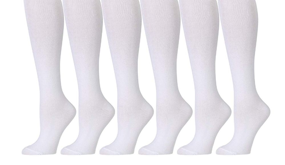 6 Pairs Yacht & Smith Girl's White Knee High Socks - Girls Knee Highs