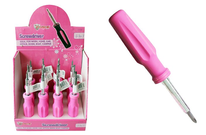 12 Pieces of 6 In 1 Pink Screwdriver