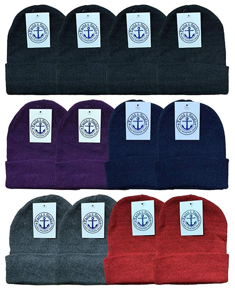 12 of Yacht & Smith Ladies Winter Toboggan Beanie Hats In Assorted Colors