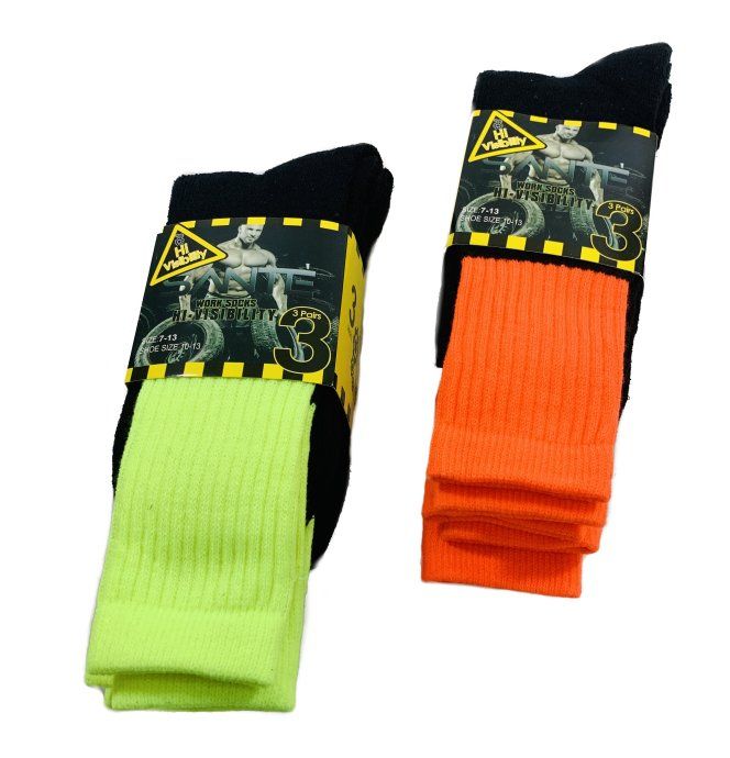 24 Pairs of Men's Neon Work Socks, Size 10-13