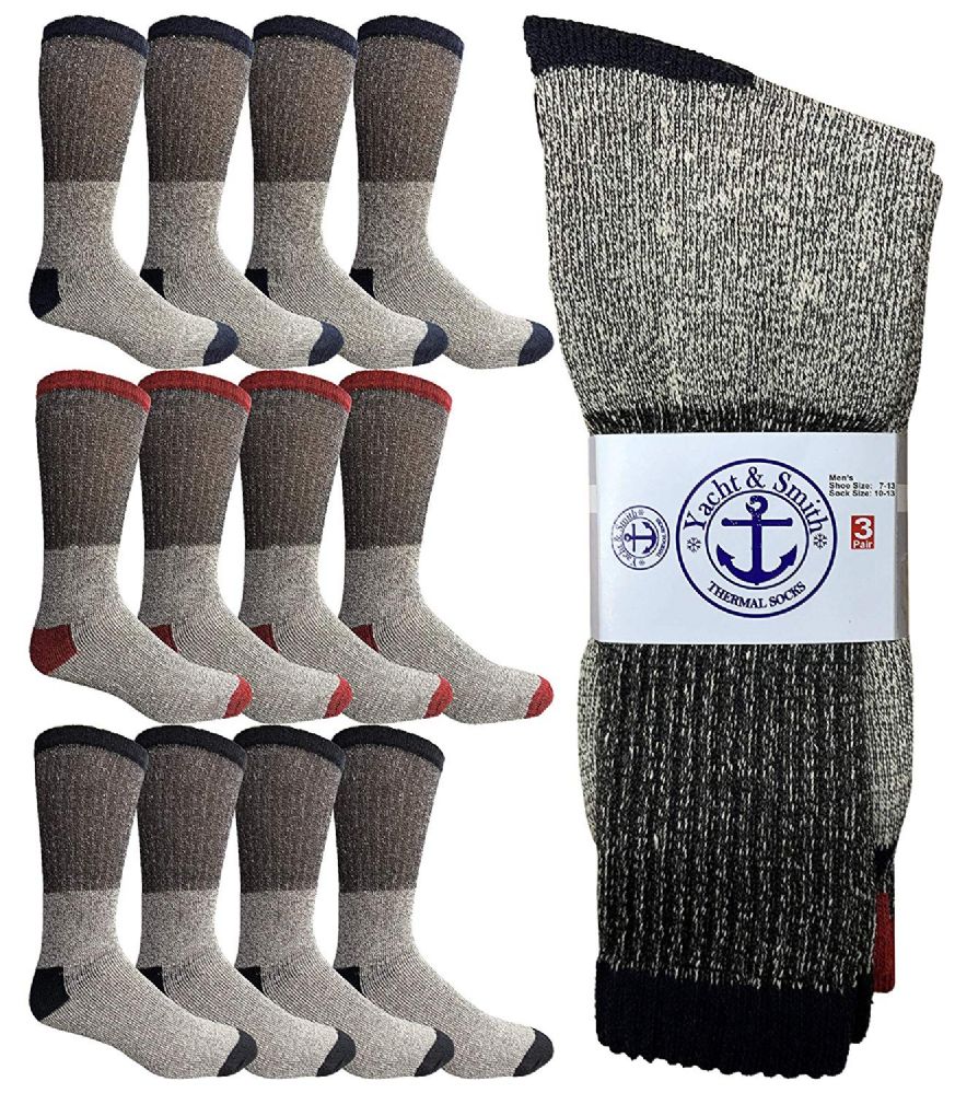 12 of Yacht & Smith Men's Cotton Assorted Thermal Socks Size 10-13