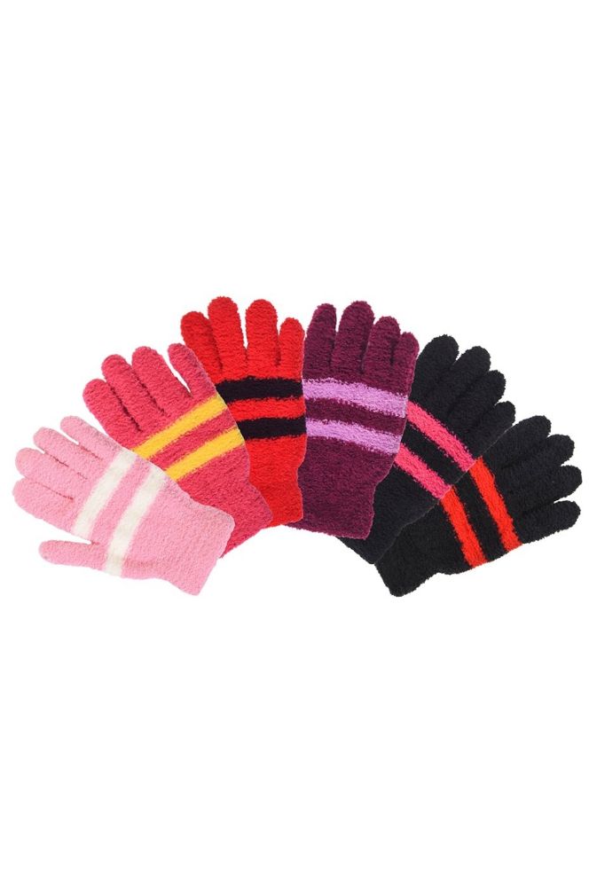 180 Wholesale Ladies Striped Fuzzy Plush Gloves