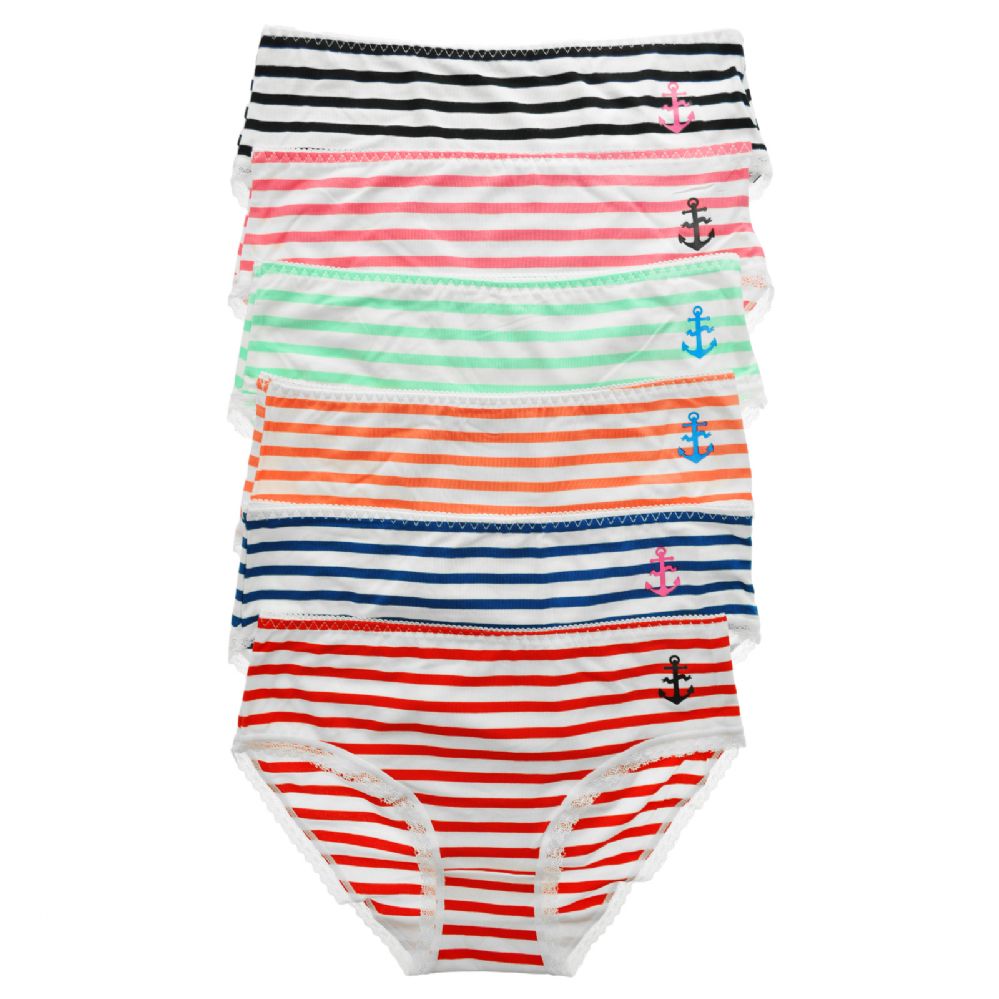 72 Wholesale Angelina Cotton MiD-Rise Briefs With Anchor Stripe