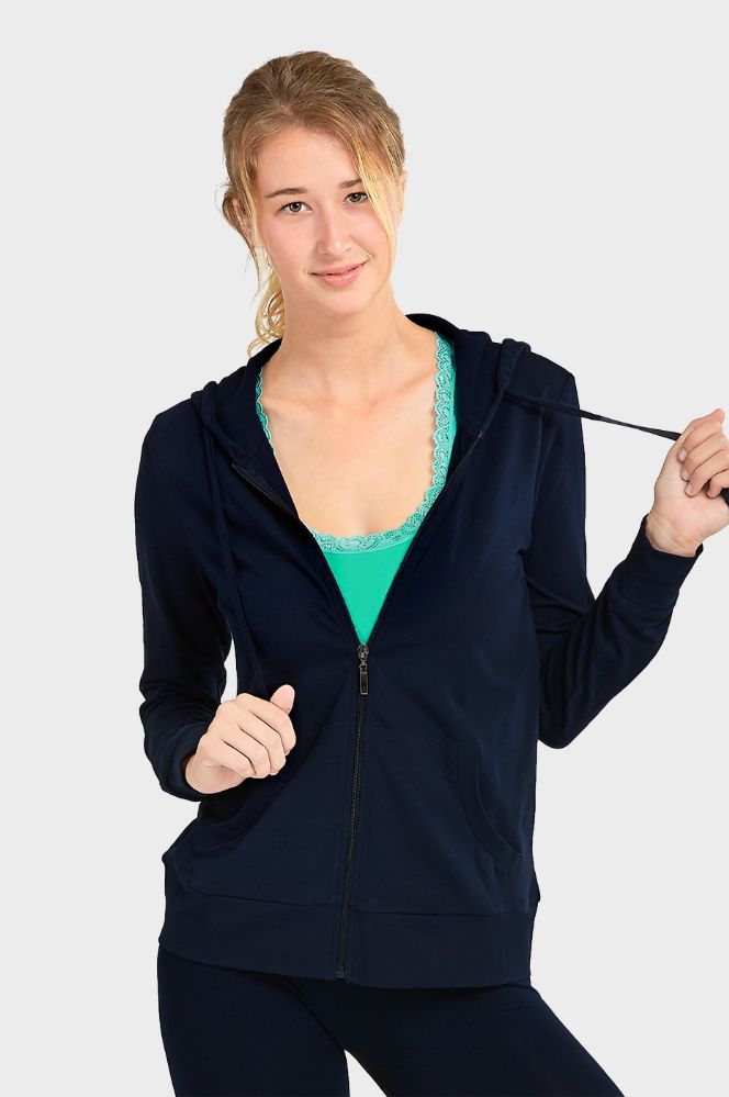 24 Pieces Women's Lightweight Zip Up Hoodie Jacket Navy Size S