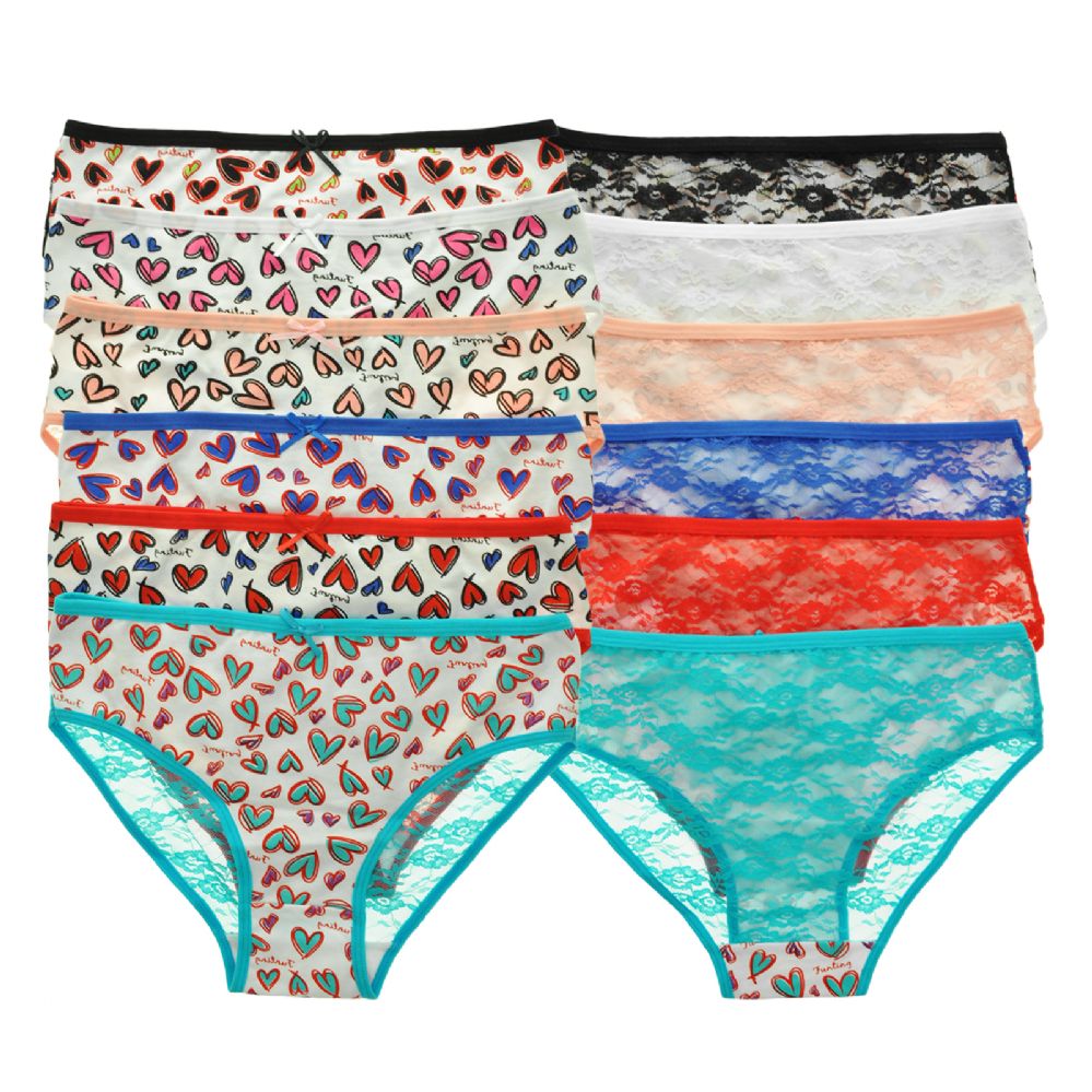 72 Pieces Angelina Cotton Hiphuggers Panties With Heart Print