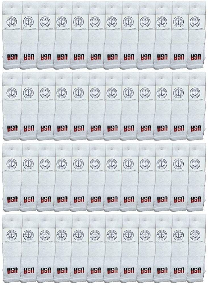 48 Pairs of Yacht & Smith Men's Cotton 31" Inch Terry Cushioned Athletic White Usa Logo Tube Socks Size 13-16