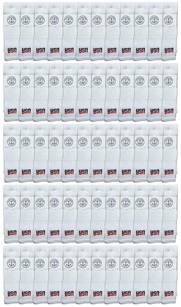 60 Pairs of Yacht & Smith Men's Cotton 31" Inch Terry Cushioned Athletic White Usa Logo Tube Socks Size 13-16