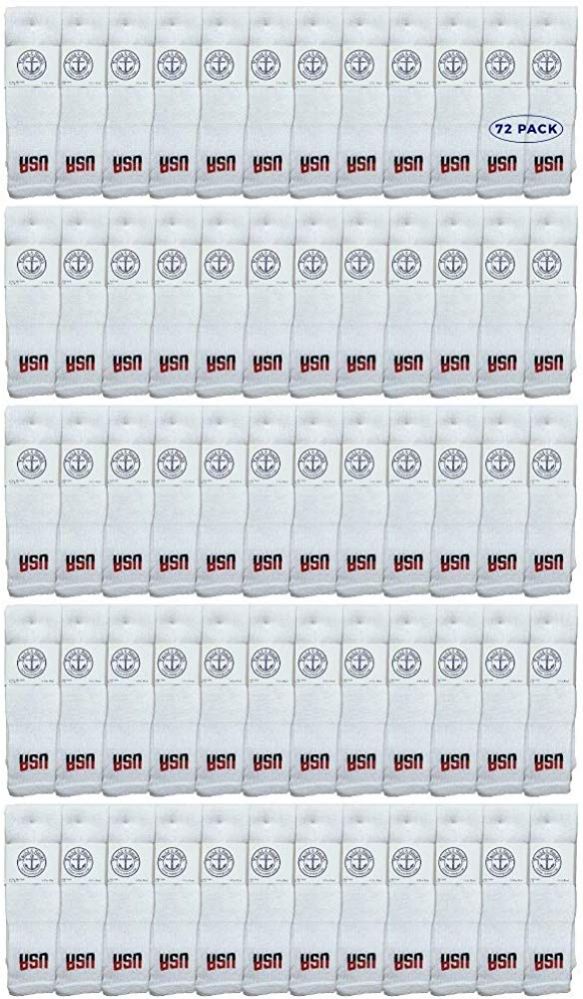 72 Pairs of Yacht & Smith Men's Cotton 31" Inch Terry Cushioned Athletic White Usa Logo Tube Socks Size 13-16