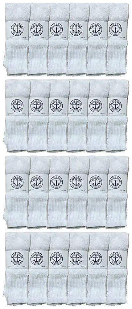 12 Pairs of Yacht & Smith Men's Cotton 31" Inch Terry Cushioned Athletic White Tube Socks Size 13-16