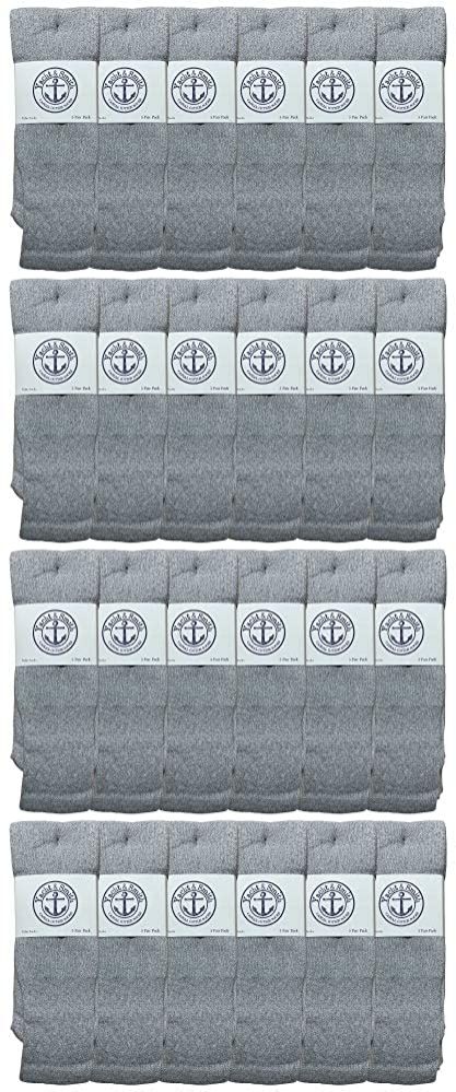 24 Pairs of Yacht & Smith Men's Cotton 31" Inch Terry Cushioned Athletic Gray Tube Socks Size 13-16
