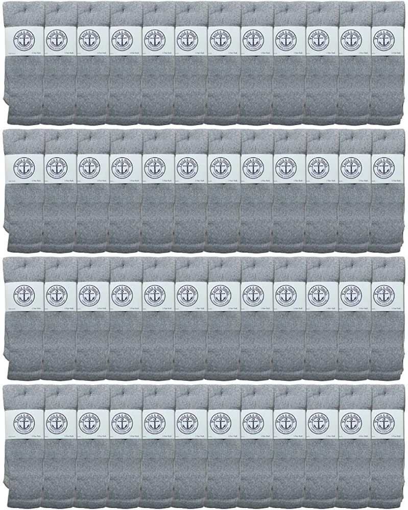 48 Pairs of Yacht & Smith Men's 31 Inch Cotton Terry Cushioned Athletic Gray Tube SockS-King Size 13-16
