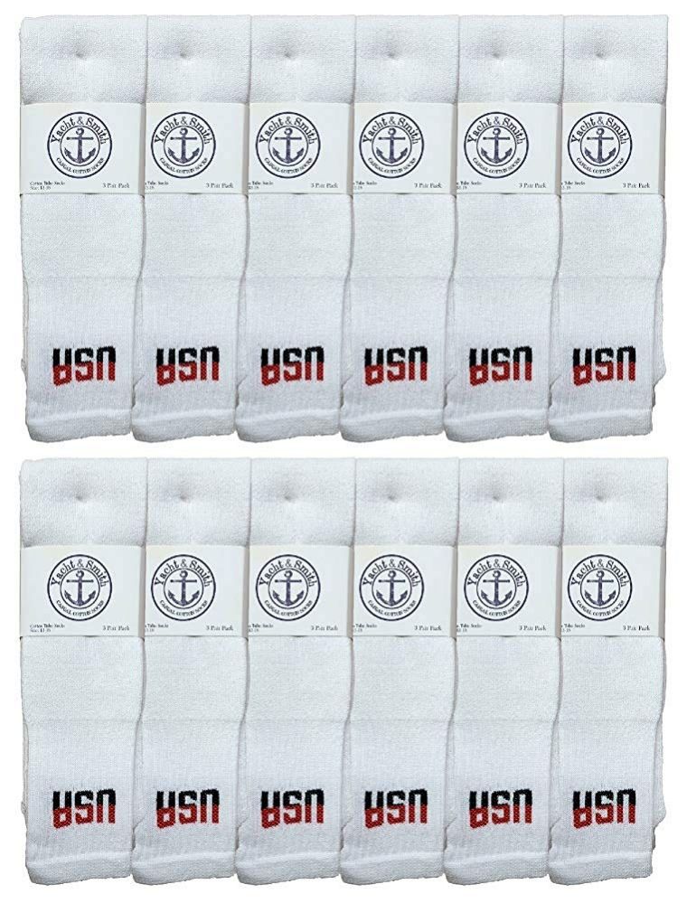 12 of Yacht & Smith Men's Cotton 31" Inch Terry Cushioned Athletic White Usa Logo Tube Socks Size 13-16