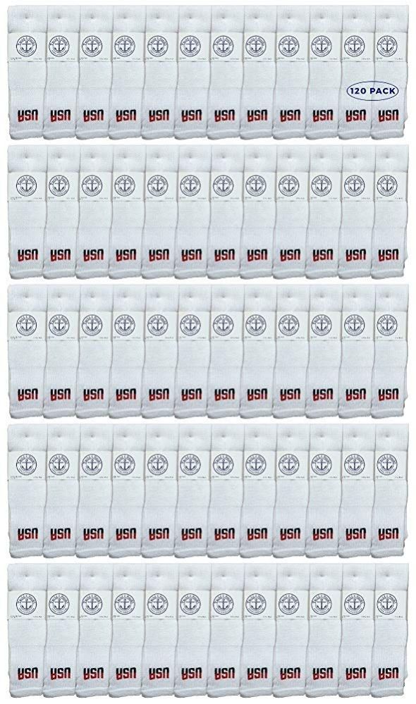 120 Pairs of Yacht & Smith Men's Cotton 31" Inch Terry Cushioned Athletic White Usa Logo Tube Socks Size 13-16