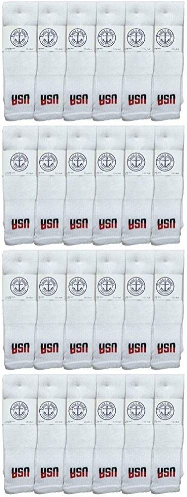 24 of Yacht & Smith Men's Cotton 31" Inch Terry Cushioned Athletic White Usa Logo Tube Socks Size 13-16