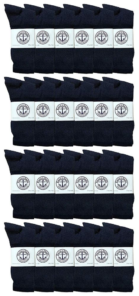 24 of Yacht & Smith Men's Athletic Cotton Crew Socks Terry Cushioned Navy Size 10-13