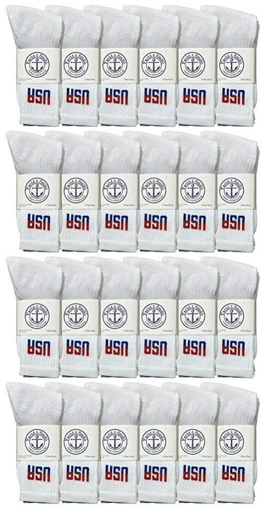 24 Wholesale Yacht & Smith Men's Cotton Terry Cushioned Crew Socks White Usa, Size 10-13