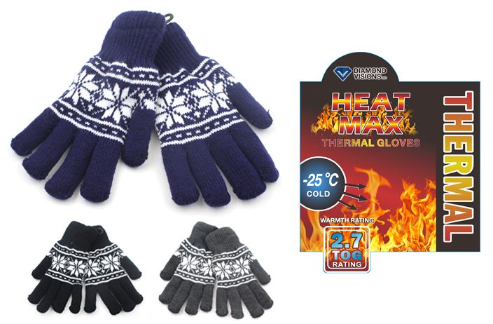 24 Wholesale Insulated Stretch Snow Flake Printed Gloves