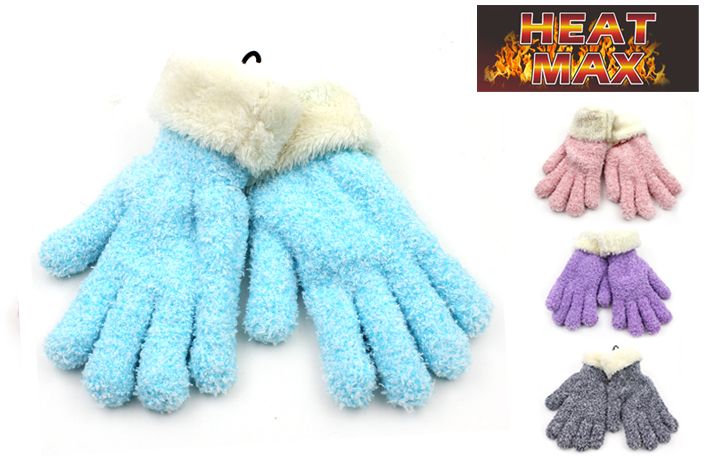 24 Wholesale Women's Warm Knit Sherpa Gloves