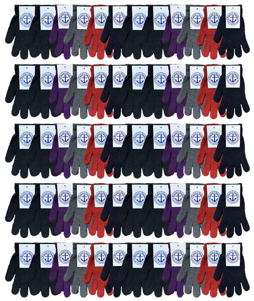 72 of Wholesale Bulk Winter Magic Gloves Warm Brushed Interior, Stretchy Assorted 72 Pairs