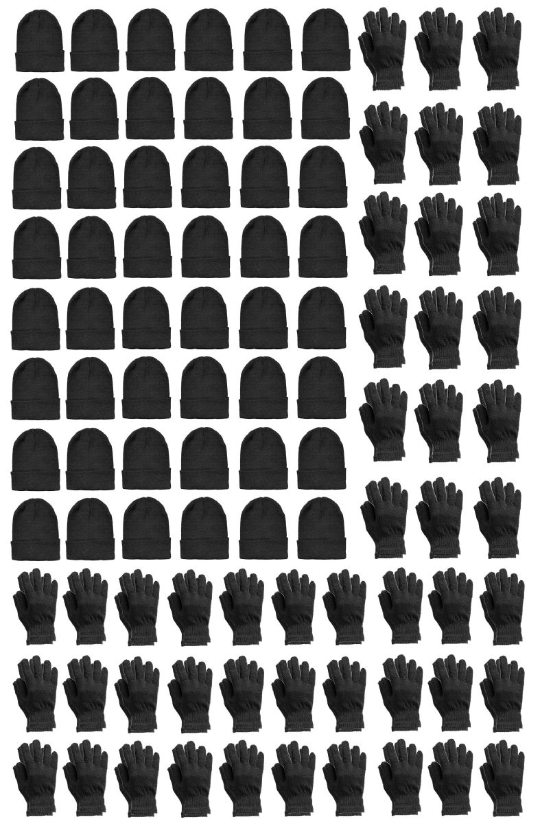 144 Sets of Yacht & Smith 2 Piece Unisex Warm Winter Hats And Glove Set Solid Black
