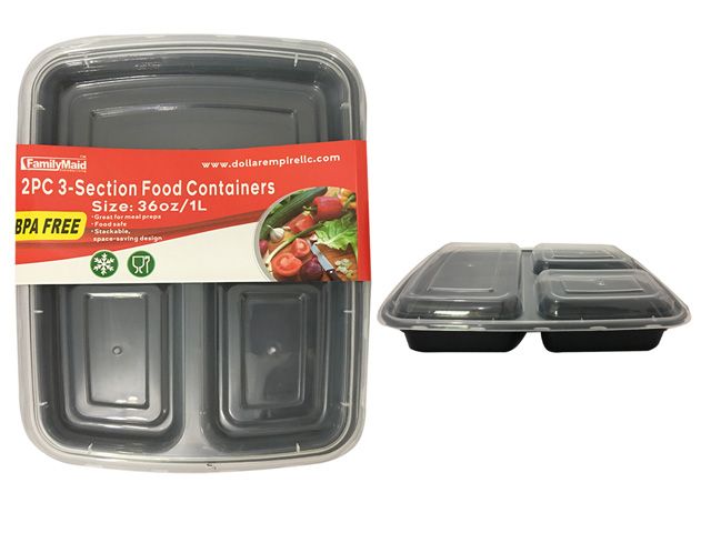 24 Wholesale 2 Piece 3 Section Rectangular Food Container