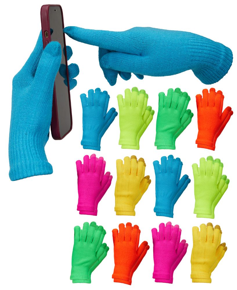 12 Pairs of Yacht & Smith Unisex Winter Assorted Colorful Thermal Texting Gloves
