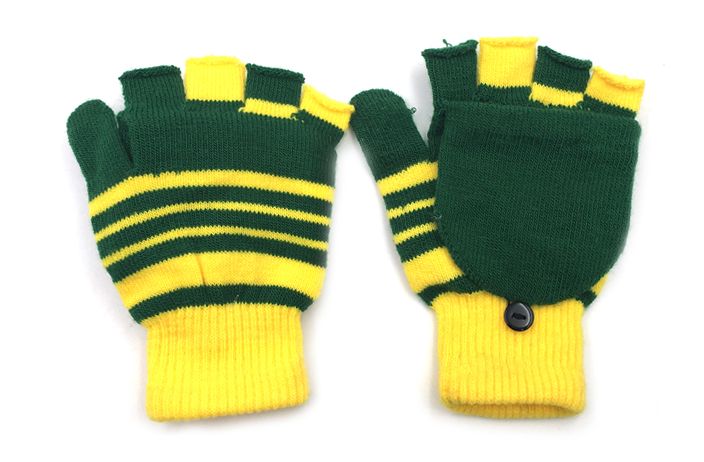 48 Wholesale Green And Yellow Convertible Gloves Mittens