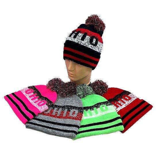 24 Bulk Ohio Pom Pom Knit Hat - at 