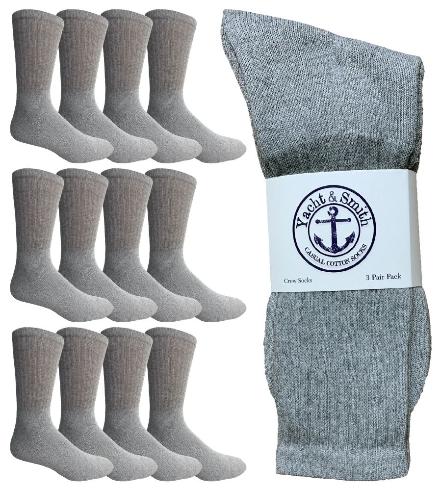 12 of Yacht & Smith King Size Men's Cotton Terry Cushion Crew Socks Size 13-16 Gray