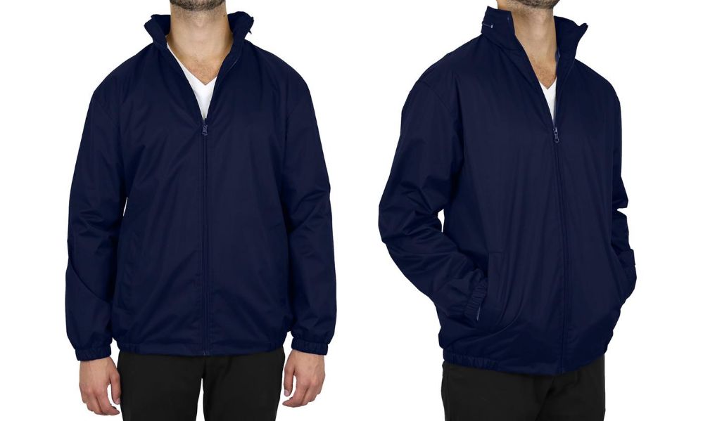 12 Bulk Men's FleecE-Lined Water Proof Hooded Windbreaker Jacket Solid Navy Size Small
