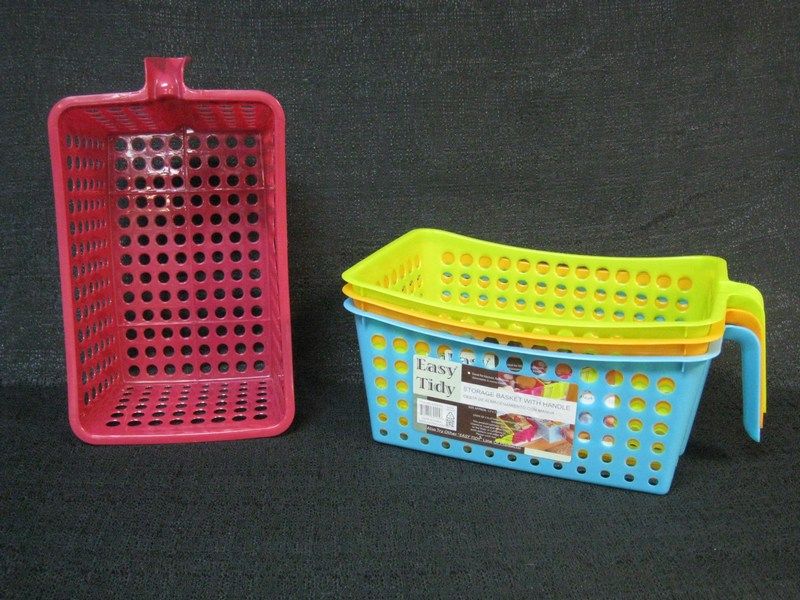 36 Wholesale Plastic Storage Basket With Handle Assorted Color at