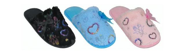 36 Wholesale Women's Warm Plush House Slippers With Heart Design